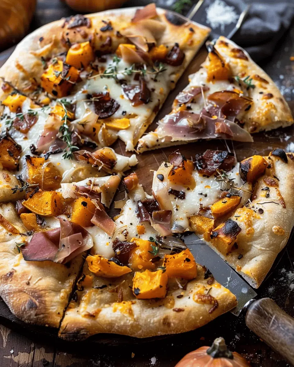 Roasted Butternut Squash Pizza: Indulgent with Turkey Bacon and Caramelized Onions
