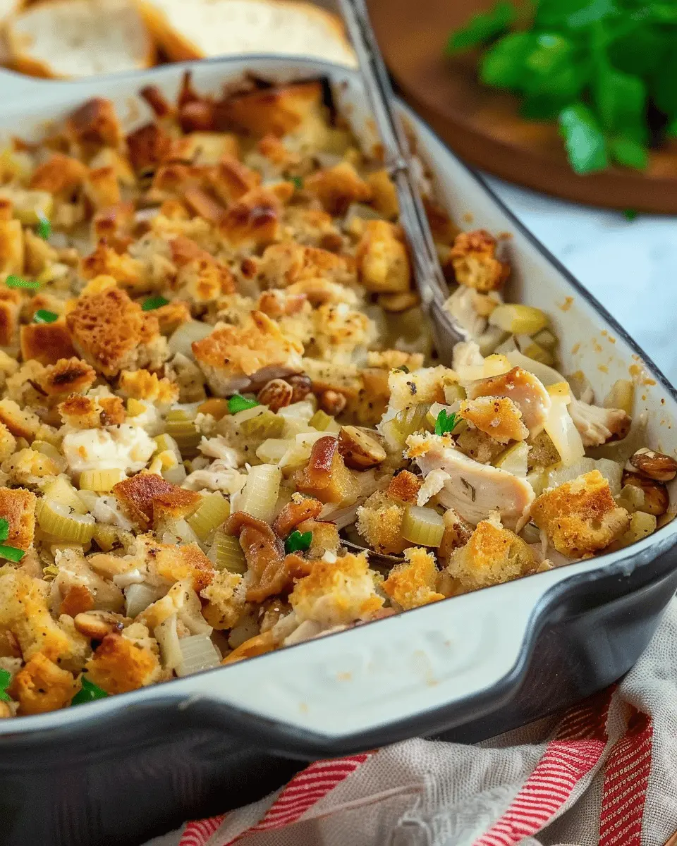 Easy Rotisserie Chicken Stuffing Casserole with Turkey Bacon Twist