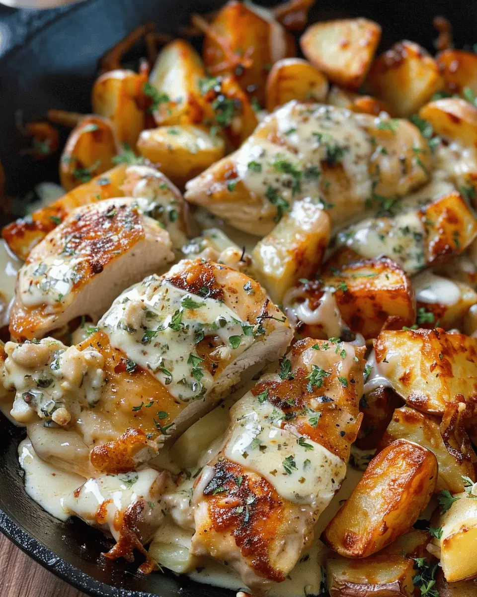 Cheesy Skillet Garlic Parmesan Chicken: Easy Delight with Potatoes