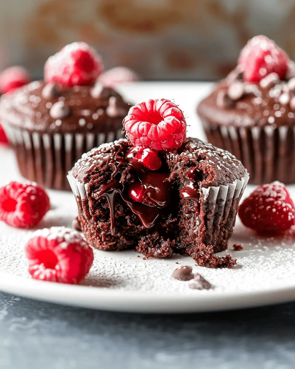 Molten Raspberry Chocolate Cupcakes with an Ooey Gooey Center