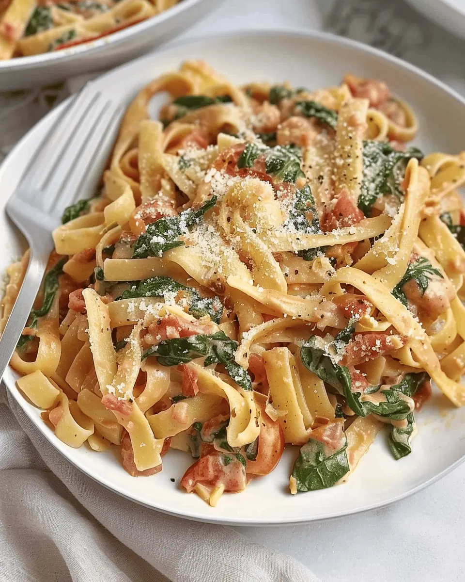 Creamy Spinach Tomato Pasta: A Healthy Twist with Turkey Bacon