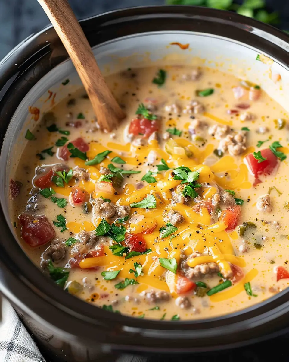 Easy Crockpot Cheeseburger Soup: Cozy Nights with Turkey Bacon
