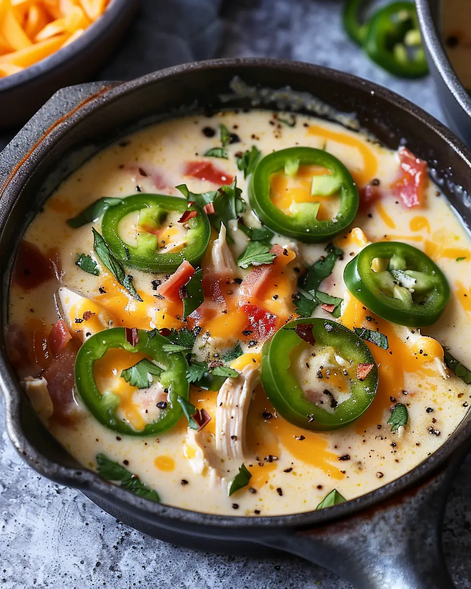 Spicy Jalapeño Popper Chicken Soup with Turkey Bacon Bliss