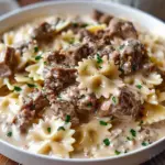 Beef and Bowtie Pasta with Alfredo Sauce