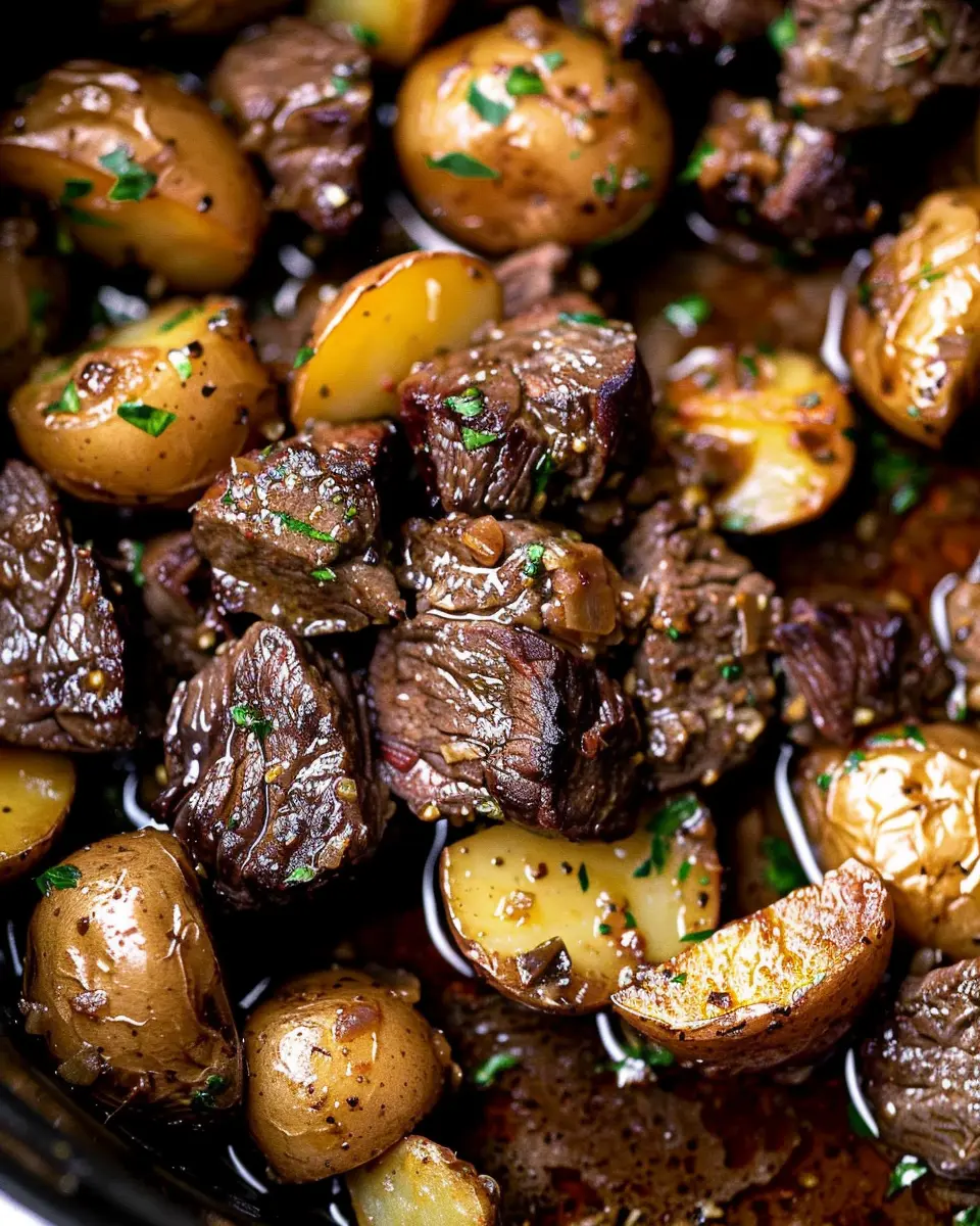 Slow Cooker Garlic Butter Beef Bites &amp; Potatoes for Easy Comfort Cooking