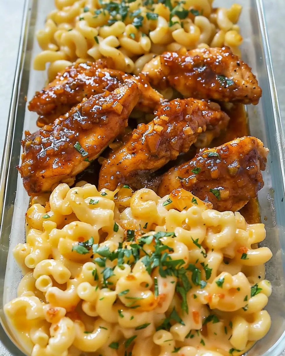 High Protein Honey Garlic Butter Chicken with Cheesy Mac Delight