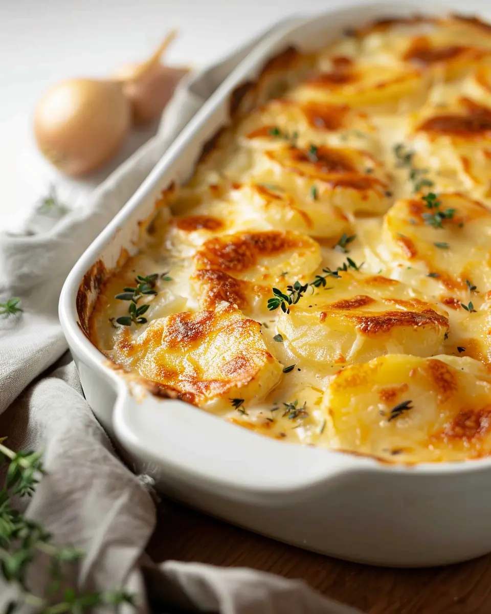 Easy Cheesy Scalloped Potatoes with Turkey Bacon and Chicken Ham