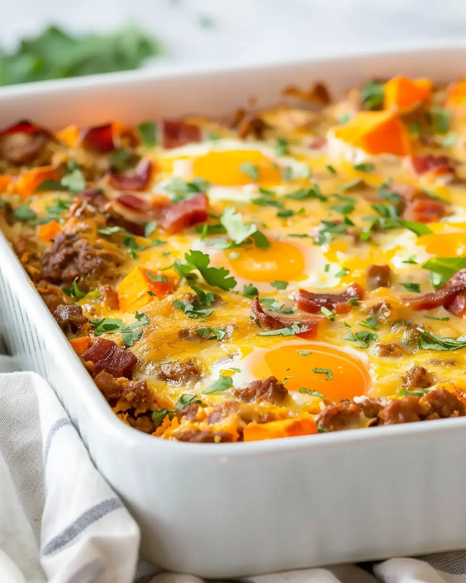 Protein-Packed Sweet Potato Egg Casserole with Turkey Bacon Delight
