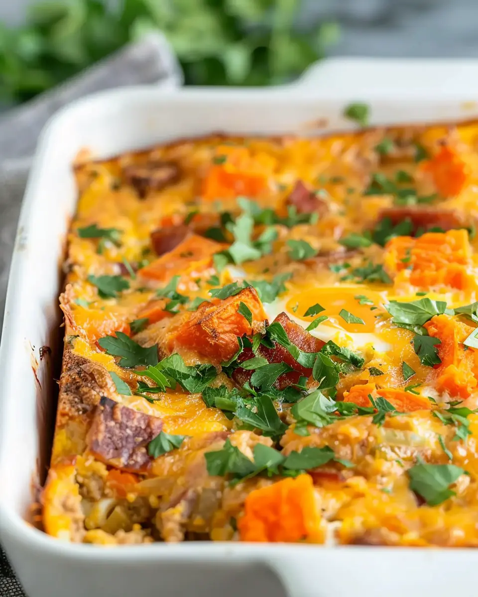 Protein Packed Sweet Potato Egg Casserole with Turkey Bacon Twist