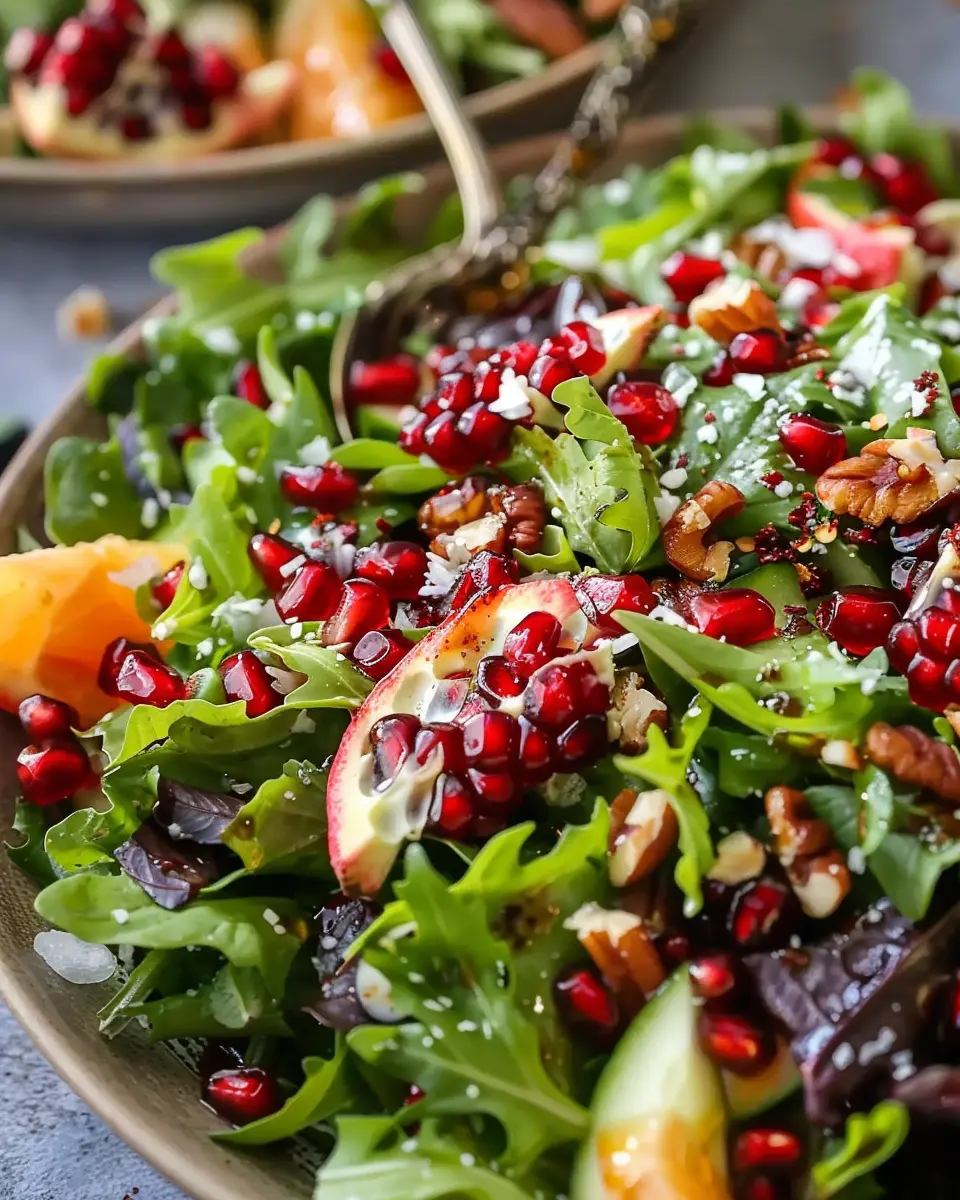 Pomegranate Christmas Salad: Best with Turkey Bacon and Honey Mustard Dressing