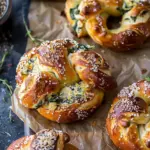 Spinach and Artichoke Stuffed Soft Pretzels.