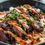 Korean BBQ Steak Rice Bowls with Spicy Cream Sauce
