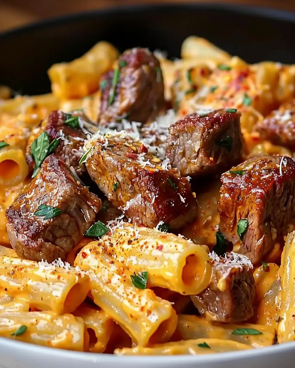Cajun Steak Tips in Cheesy Rigatoni Parmesan Sauce: An Indulgent Delight