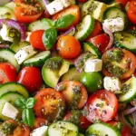 Tomato Cucumber Avocado Salad with Mozzarella and Basil Pesto