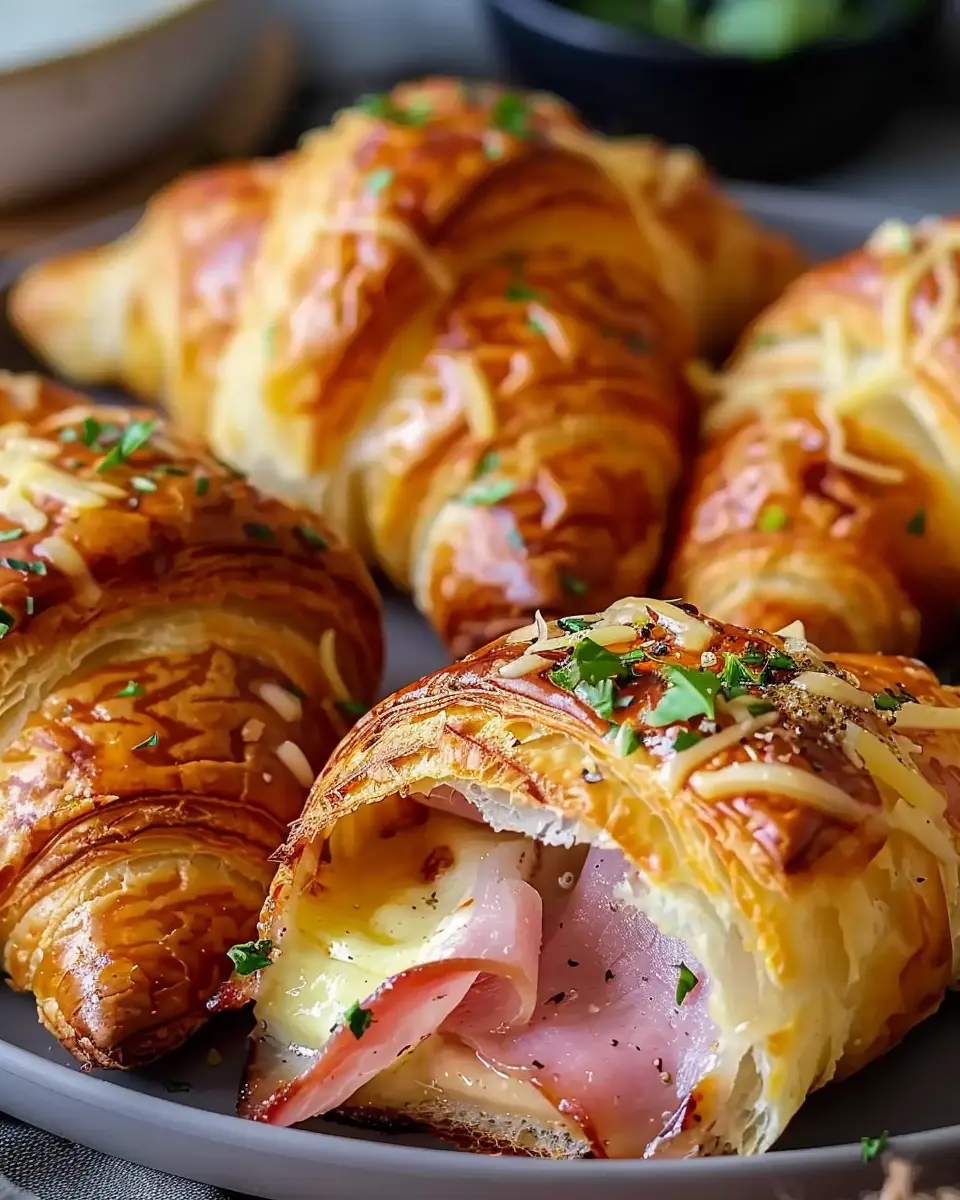 Baked Ham and Cheese Croissants with Savory Turkey Bacon Delight