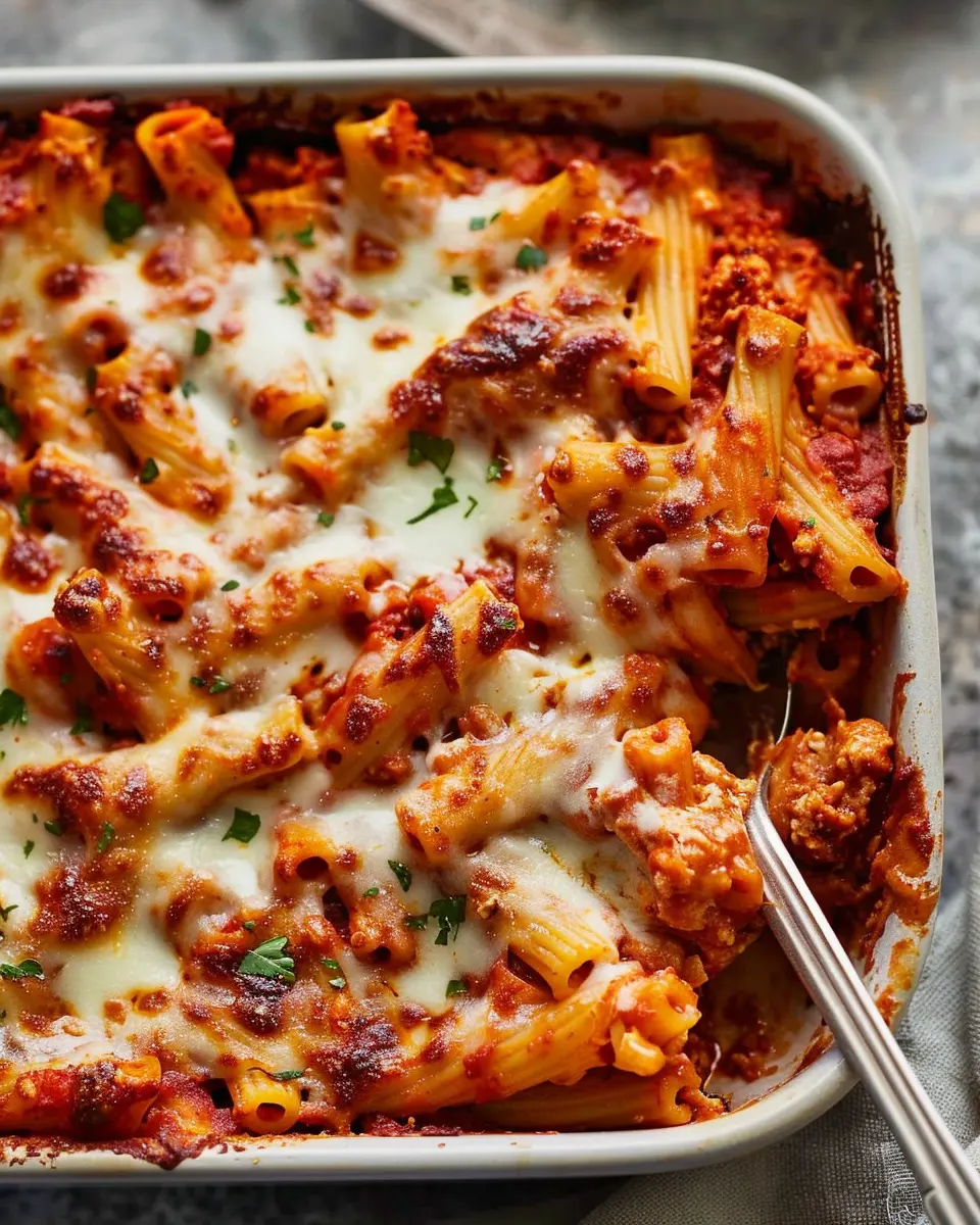 Baked Ziti Delight: Easy Comfort Food with Turkey Bacon &amp; Chicken Ham