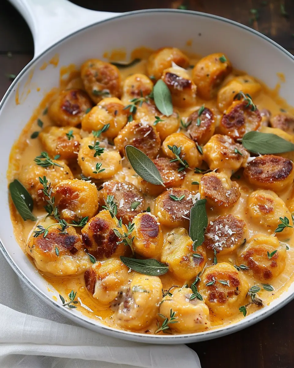 Creamy Butternut Squash Gnocchi with Sausage and Savory Herbs